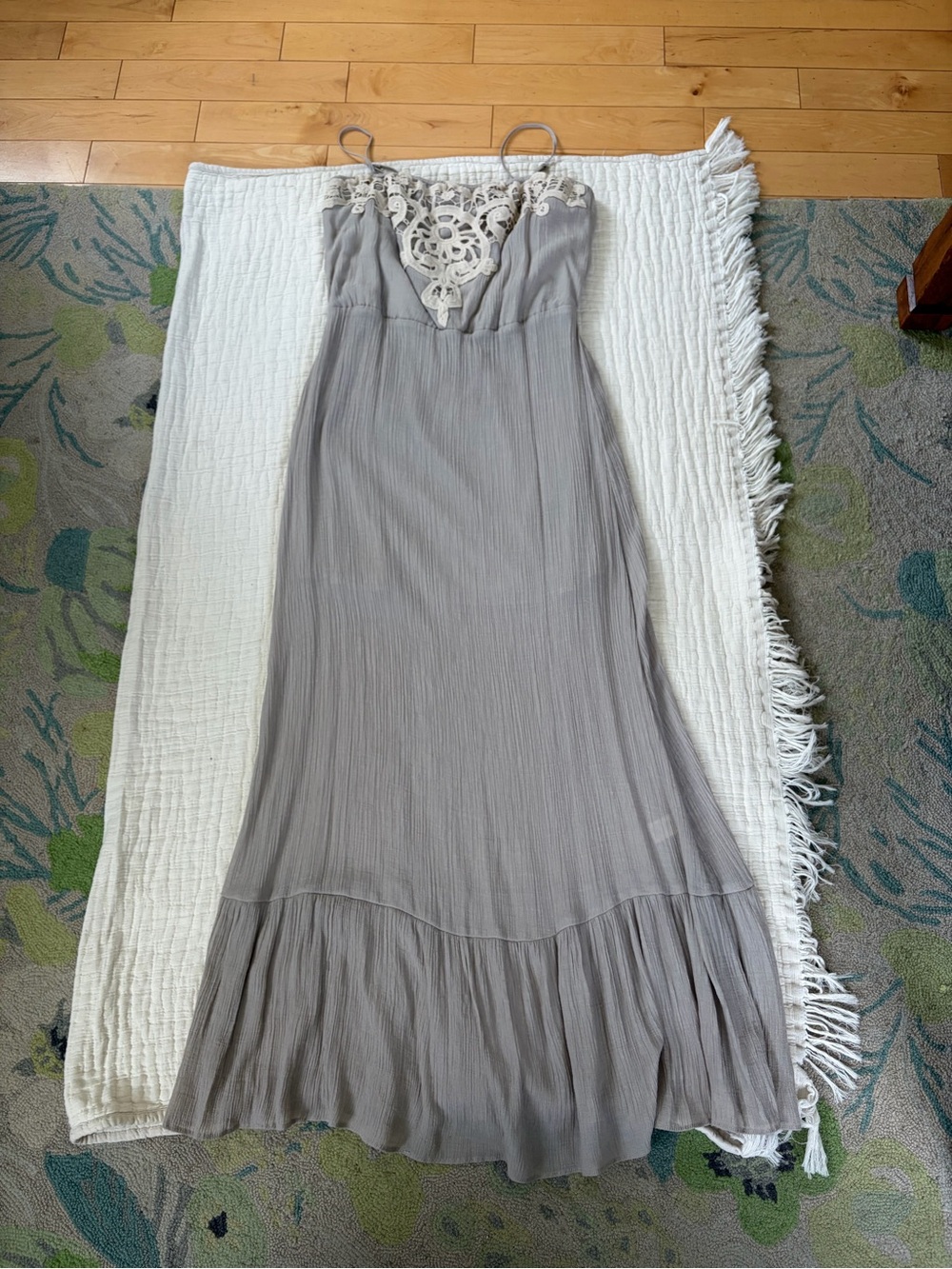 LC Lauren Conrad Gray Maxi Dress with Cream Lace Yoke